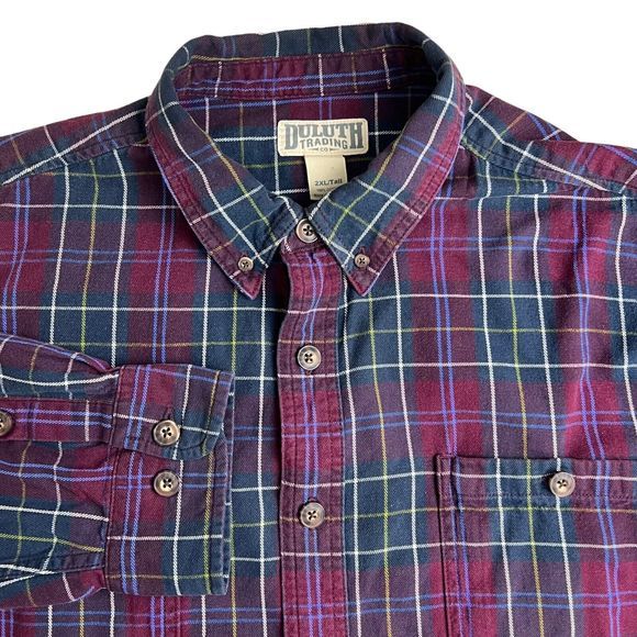 Duluth Trading Multicolor Plaid Long Sleeve Button Down Flannel Shirt 2XL Tall - Picture 1 of 4